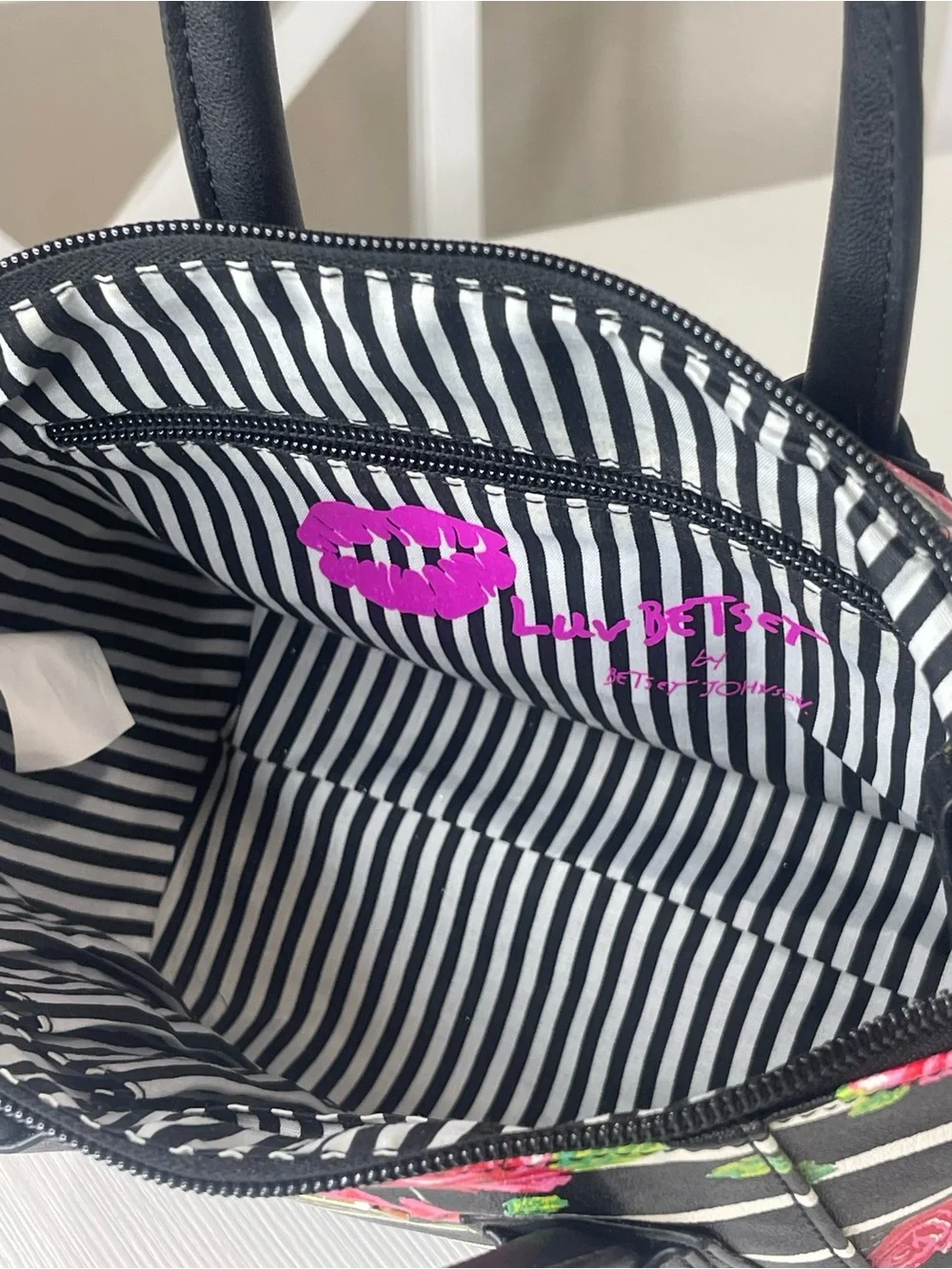Luv Betsy Floral Stripe Mini Satchel Handbag with Crossbody Strap